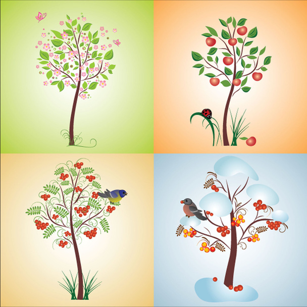 Seasonal tree, seamless illustration - Vector, Image