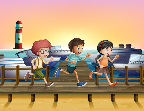 Niños corriendo en el puerto
 - Vector, Imagen