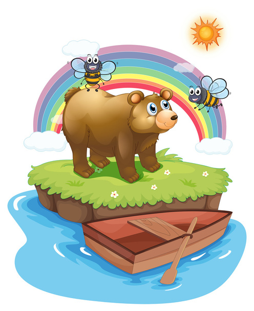 A bear and bees in an island - Vector, Image