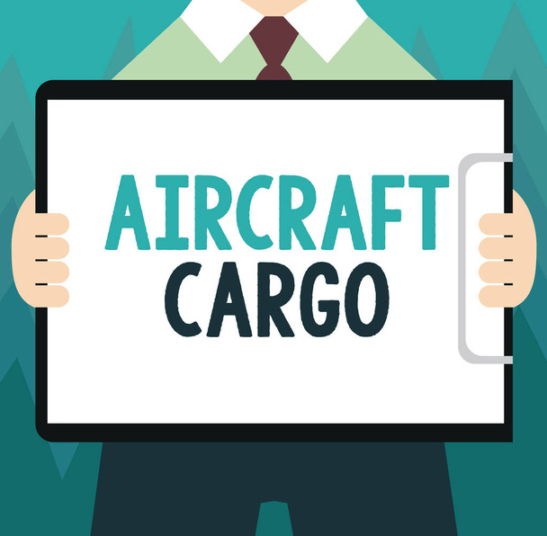 Konceptualne ręczne pismo pokazujące Samolot Cargo. Zdjęcie biznesowe prezentujące ładunek Carrier Airmail Transport towarów samolotem - Zdjęcie, obraz