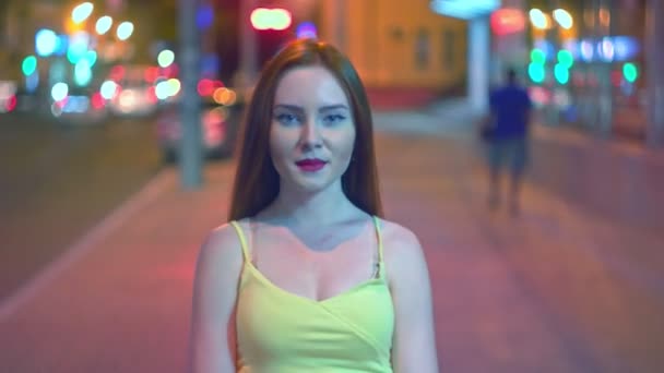 young girl turning for show her long red hair - Footage, Video