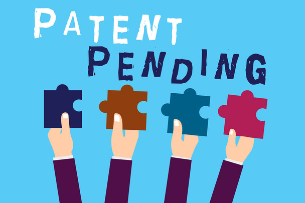 Textová značka zobrazující čekající patent. Konceptuální foto Žádost již podána, ale dosud neudělena Prosazování ochrany - Fotografie, Obrázek
