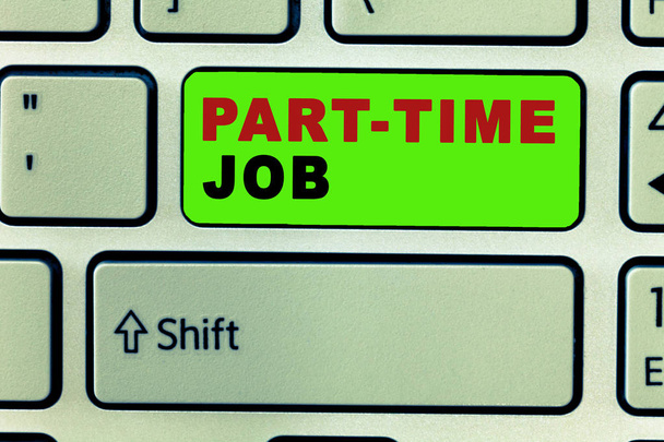 Text sign showing Part Time Job. Conceptual photo Weekender Freelance Casual OJT Neophyte Stint Seasonal - Photo, Image
