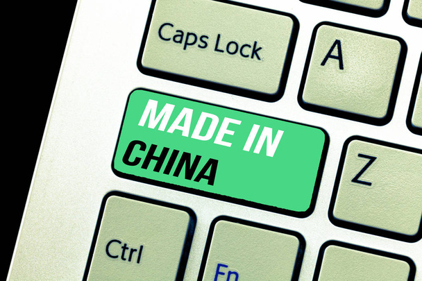 Fogalmi kézi írás, gyártott-ban Kína mutatja. Üzleti fénykép szöveg nagykereskedelmi ipari piac globális kereskedelmi ázsiai kereskedelmi - Fotó, kép