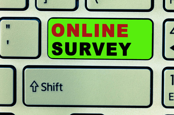 Text sign showing Online Survey. Conceptual photo Reappraisal Feedback Poll Satisfaction Rate Testimony - Photo, Image
