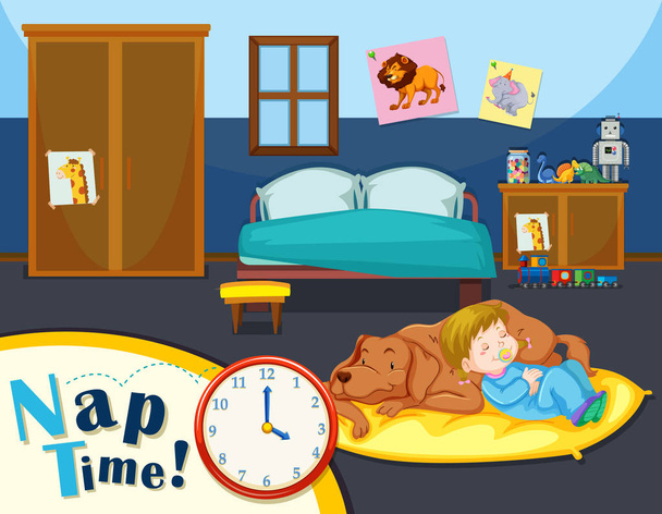 Young girl nap time illustration - Vector, Image