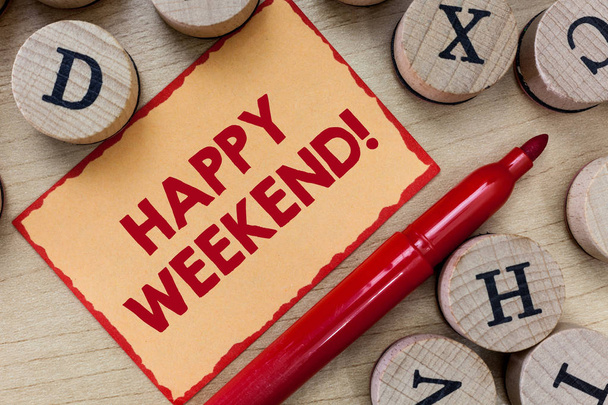 Text sign showing Happy Weekend. Conceptual photo Cheerful rest day Time of no office work Spending holidays - Photo, Image