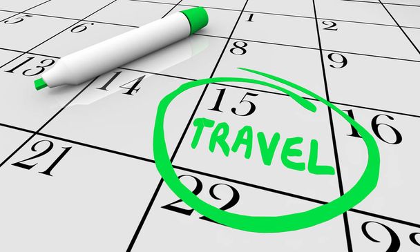 Travel Trip Vacation Tourism Day Circled Calendar Date  - Fotoğraf, Görsel