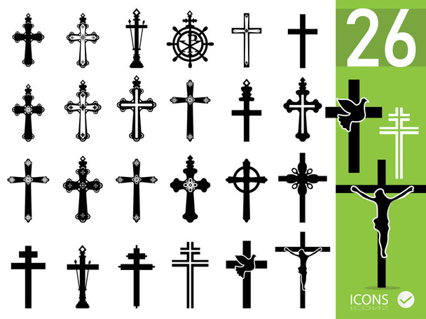 Set of black crucifixes on white background. Vector illustration - Vector, Image