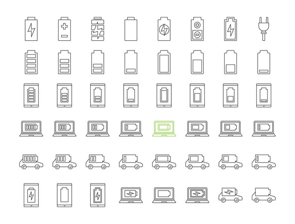 Battery charging linear icons set.  - Vector, Image