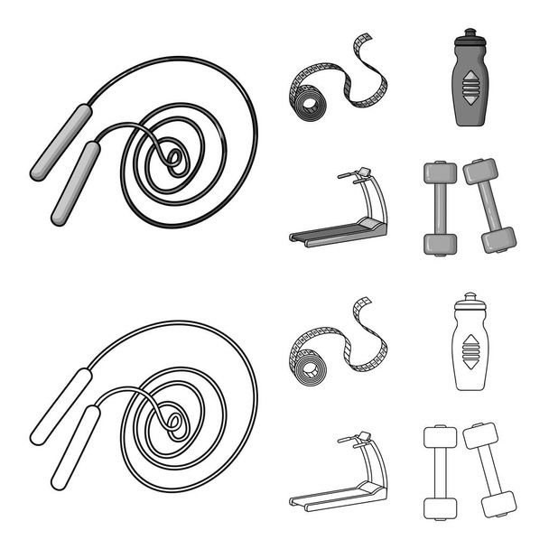Measuring tape, water bottle, treadmill, dumbbells. Fitnes set collection icons in outline,monochrome style vector symbol stock illustration web. - Διάνυσμα, εικόνα
