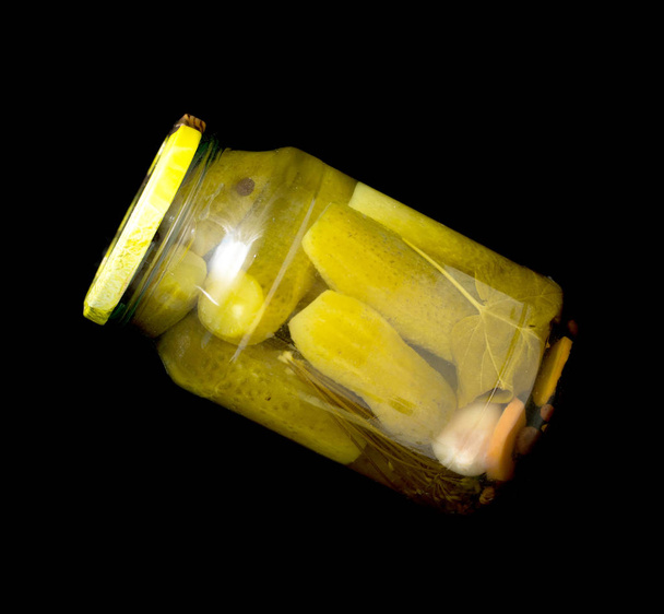 Pickled cucumbers in a glass jar - Photo, Image