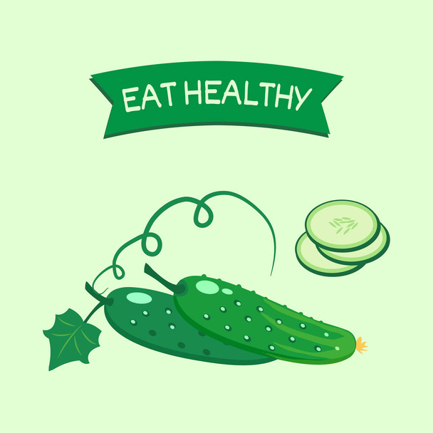 Eat healthy. Vegetables. Cucumber. One page of set. Vector illustration - Vector, Imagen