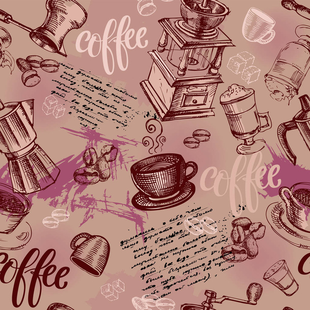 Seamless coffee background with hand drawn beans - Vetor, Imagem