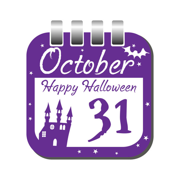 Isolated purple calendar sheet with the date of October 31 written on the calendar. Halloween concept - Vector, Imagen
