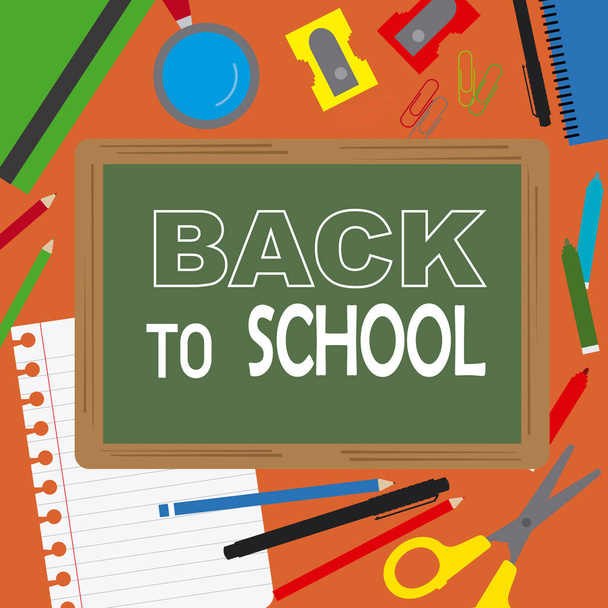 card back to school. Blackboard with space for text and school supplies - Vector, Image