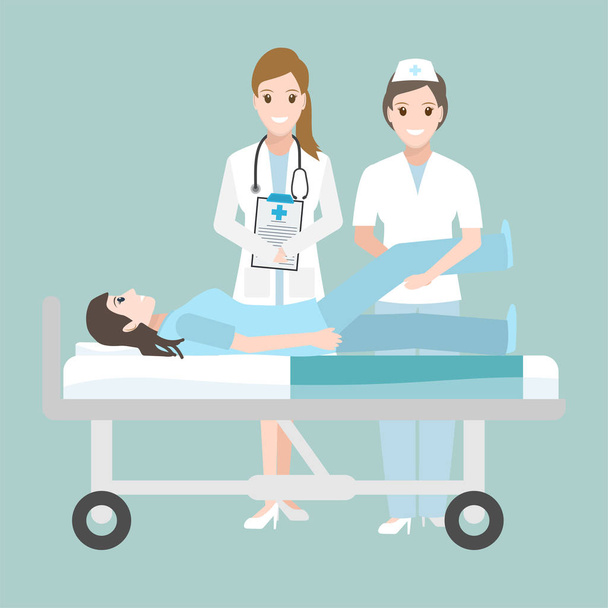 Σωματική άσκηση αποκατάσταση του ασθενή και το γιατρό, νοσοκόμα εικονίδιο εικονογράφηση - Διάνυσμα, εικόνα