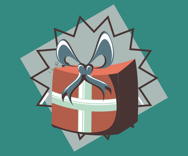 birthday gift box wrapped ribbon retro party - Vector, Image