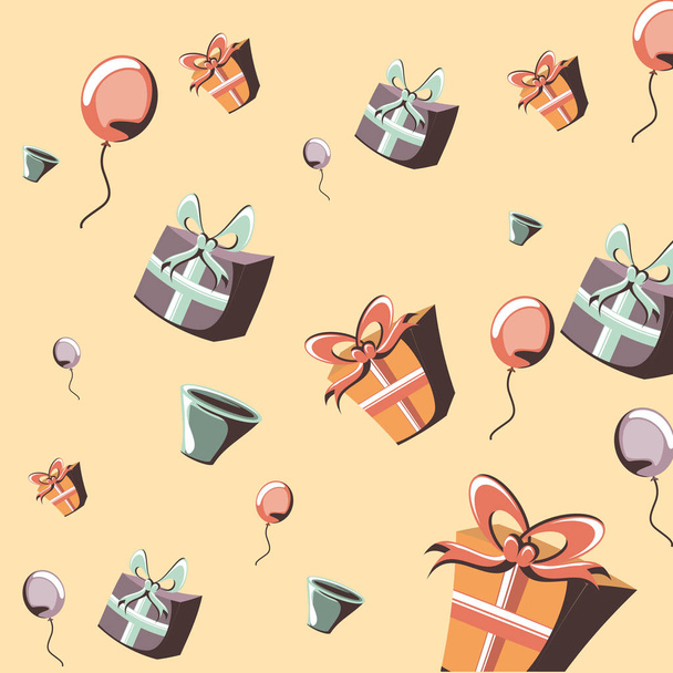 birthday gift boxes balloons decoration party pattern - Vektor, obrázek