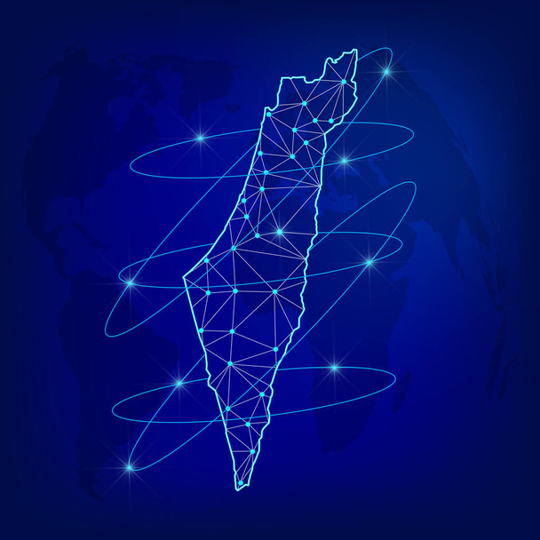 Koncepcja sieci Global logistics. Mapa sieci łączności Izraela na tle świata. Mapa Izrael z węzłów w stylu wielokątne. Ilustracja wektorowa Eps10.  - Wektor, obraz