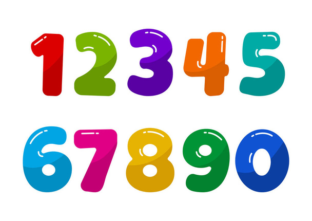 Colorful kids font numbers from 1 to 0. Vector illustration - Vektör, Görsel