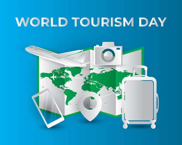 papír világ idegenforgalmi nap turizmus nap illusztráció világ turizmus nap vector design - Vektor, kép