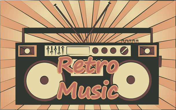 velho vintage retro hipster música elegante gravador de fita de áudio para audiocassetes dos anos 70, 80, 90 e uma música retro inscrição. O pano de fundo. Ilustração vetorial. Cartaz de disco
 - Vetor, Imagem