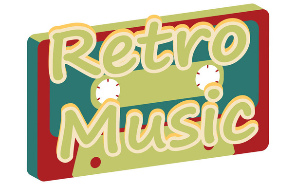 Antiguo vintage retro hipster antiguo elegante isometría musical voluminosa audiocassette de los años 70, 80, 90 y una inscripción música retro. El fondo. Ilustración vectorial. Cartel discográfico
 - Vector, imagen
