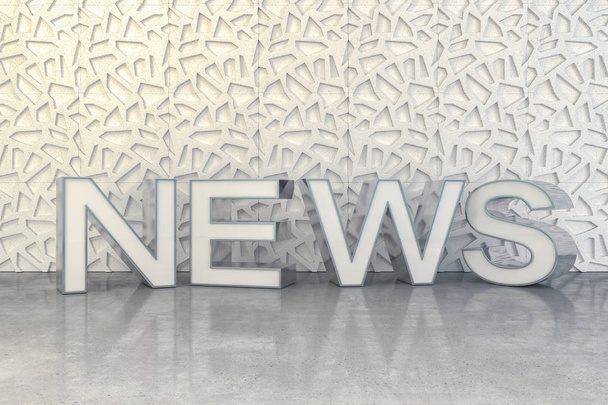 3d render of news in capital letters on a reflective floor in the background a abstract wall - Фото, изображение