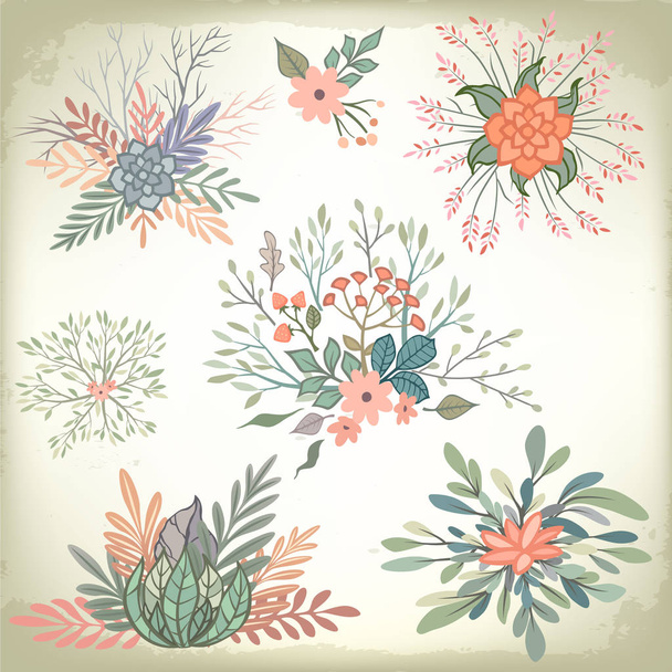 Colección de elementos florales románticos vintage de flores, hojas y bayas. Clipart vectorial para diseños de bodas y celebraciones
 - Vector, Imagen