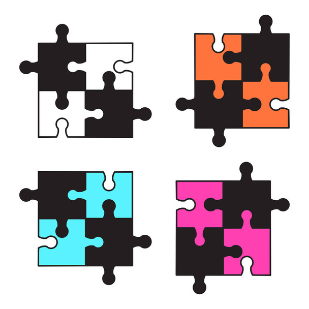 Reihe von bunten Puzzles isoliert auf weißem Hintergrund. Vektorillustration - Vektor, Bild