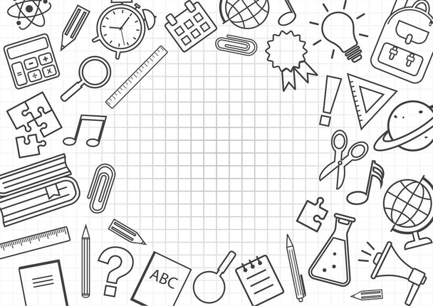 Frame with school supplies on checkered background. Vector illustration - Вектор, зображення