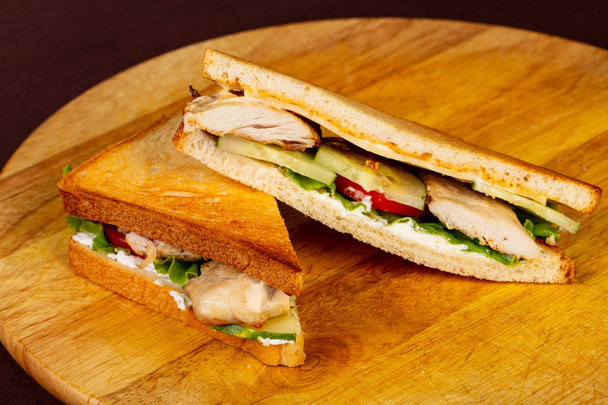 Club sandwich with chicken breast and salad - Photo, Image