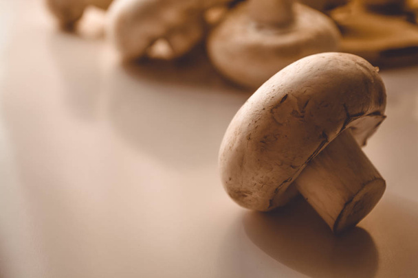 Mushrooms on the table. White mushrooms. Champignons.  - Photo, Image