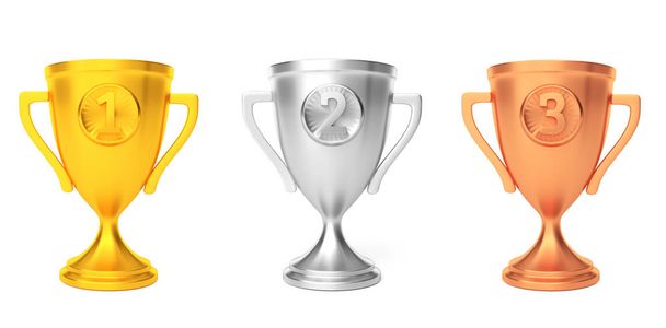 Gold silver bronze cup award isolated on white. 3d rendu
 - Photo, image