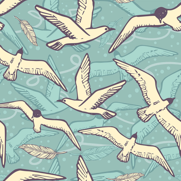 Seamless background with flying Sea Bird and Seagull Vector Illustration - Vektör, Görsel