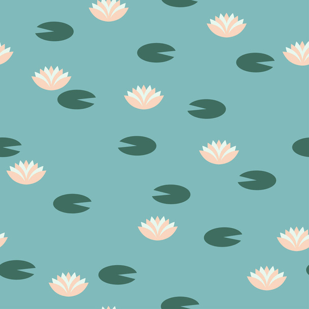 Lotus flowers and leaves vector seamless pattern  - Вектор,изображение