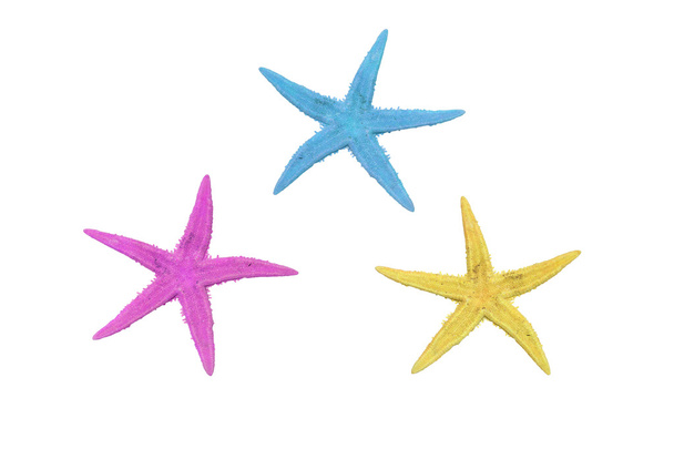 three colorful starfish on a white background - Photo, Image