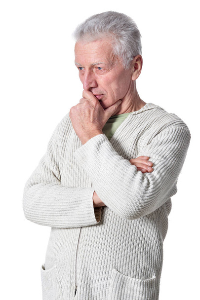 portrait of thinking  senior man isolated on white background - Photo, image