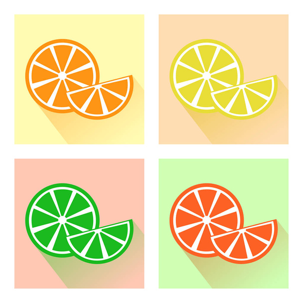 Set of fruits, colorful citrus icons. Vector illustration - Wektor, obraz