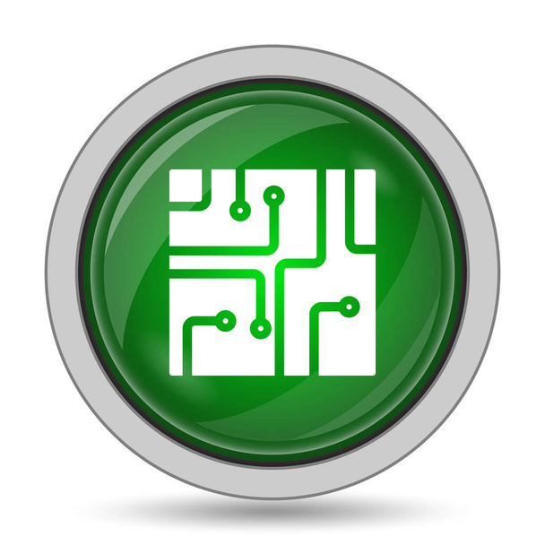 Icono de placa de circuito. Botón de Internet sobre fondo blanco
 - Foto, imagen