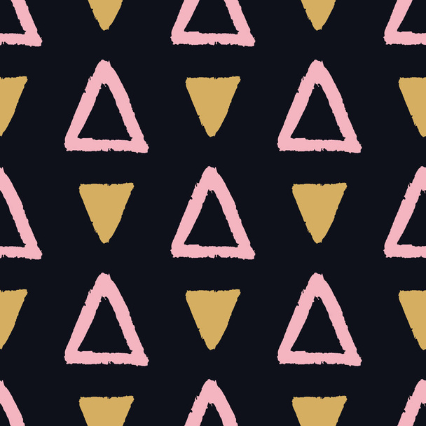 Vector abstract grunge seamless pattern with pink and golden triangles. Modern scandinavian background, fashion print. - Vector, Image