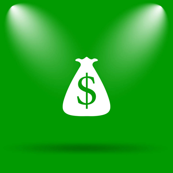 Icono de saco de dólar. Botón de Internet sobre fondo verde
 - Foto, Imagen