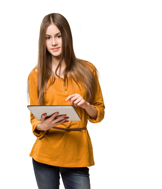 Teen girl having fun with tablet computer. - Foto, Imagen