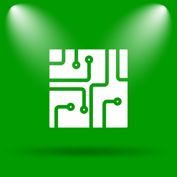Ikona obwodu drukowanego. Przycisk Internet na zielonym tle - Zdjęcie, obraz