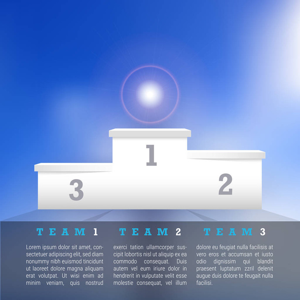 Vector Winners Podium. Business Success Concept. Clear Pedestal on a Blue Sky Background. Sample Text. First, Second, Third Place. - Вектор, зображення