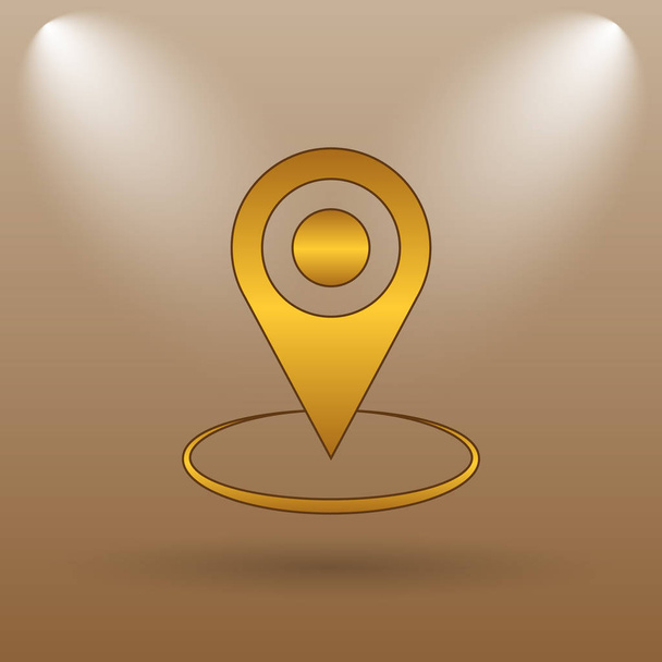 Icono de ubicación del pin. Botón de Internet sobre fondo marrón
 - Foto, Imagen