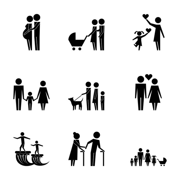 protección familiar pictograma padres abuelos niños
 - Vector, Imagen