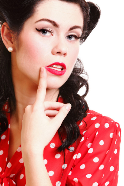 woman pin-up make-up hairstyle posing in studio - Фото, зображення