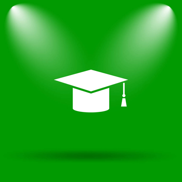 Graduation icon. Internet button on green background - Photo, Image